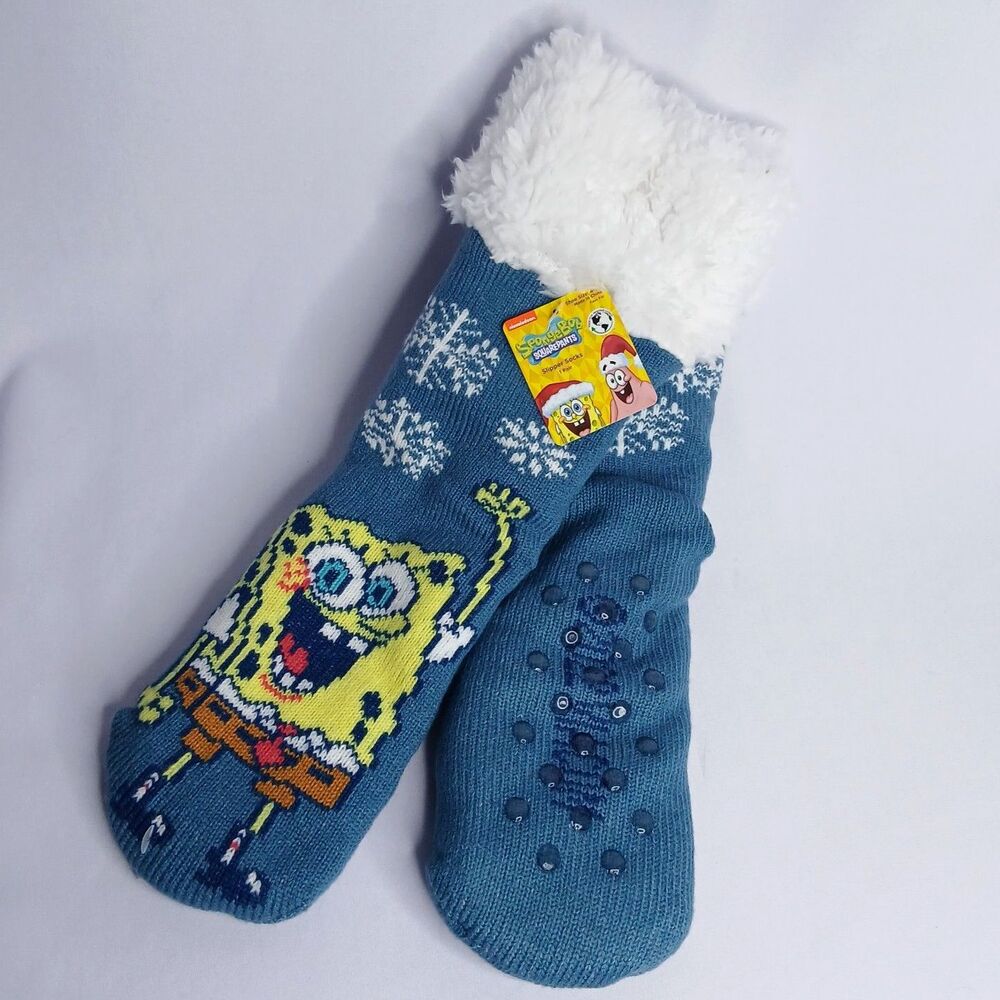 SpongeBob Sherpa Slipper Cabin Socks Non Slip Nickelodeon NWT Adults Womens 4-10